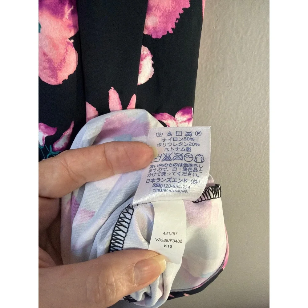 Lands End Womens Black Pink Floral‎ Athleisure Tank Dress Medium 10-12